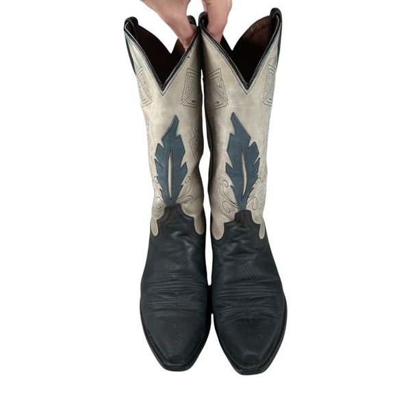 EIGHT SECOND ANGEL AZTEC FEATHER Cowboy Boots Women's Sz 8 Cream/Gray / Black - Picture 2 of 16